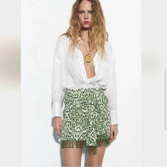 Zara Mini Skirt with Fringe and Front Tie Size S - Picture 2 of 11